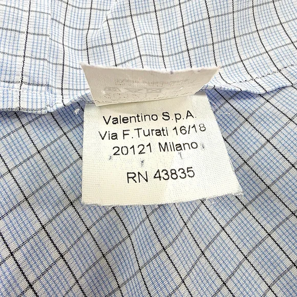 Quiet Luxury Valentino Roma Dress Shirt Men 17.5 Blue Check Italian - Picture 10 of 14